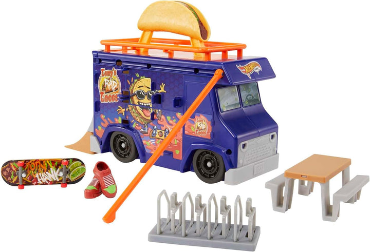 Hot Wheels Skate Taco-Truck Spielkoffer - Mit herausziehbarem Geländer für Coole Skate-Tricks, inklu