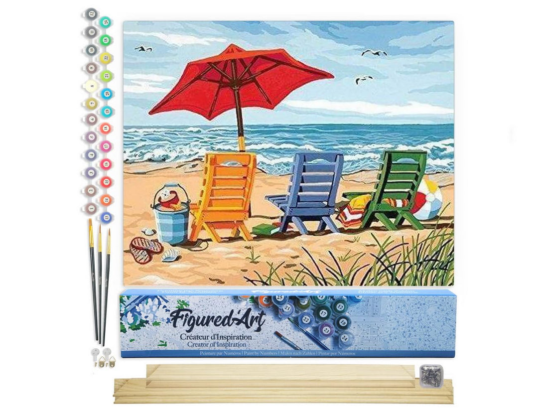 Figured'Art Malen Nach Zahlen Erwachsene Mit Rahmen Stühle am Strand - Paint by Numbers Basteln DIY