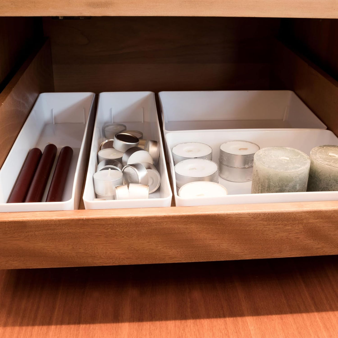 6x Ordnungsboxen - 6 cm hoch - GRAU - 40x10x6cm - 2 Liter - Ordnungskorb - Schubladenorganizer Schub