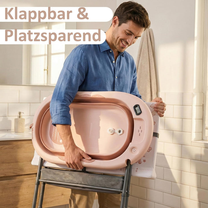 Twinly Bubbly – Faltbare 2-in-1-Baby-Badewanne – Ergonomisch verstellbare Höhe, abnehmbare Badewanne