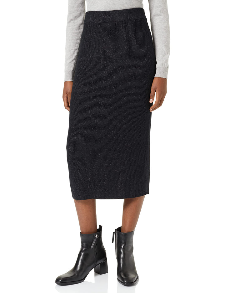 NA-KD Damen Pu Front Slit Skirt Rock, Schwarz