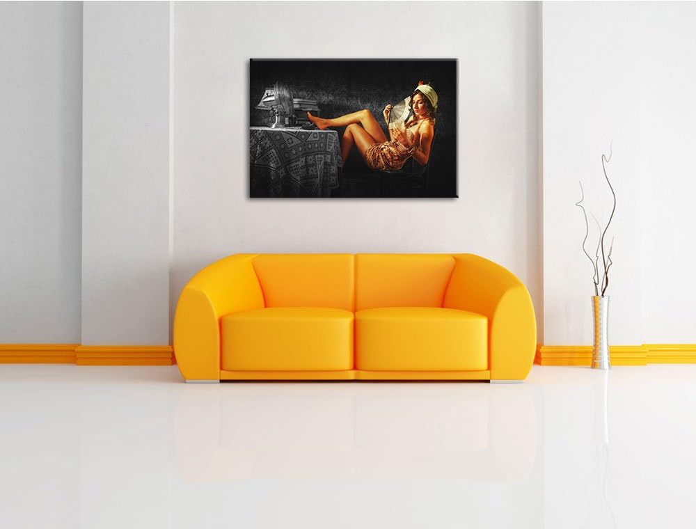 altmodische Dame mit Fächer und Drink schwarz/weiss Format: 100x70 auf Leinwand, XXL riesige Bilder