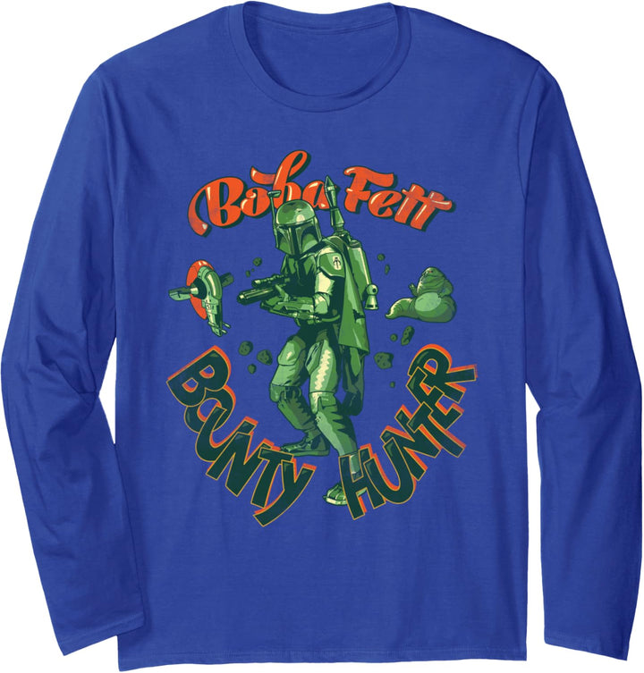 Star Wars Boba Fett Bounty Hunter Retro Font Langarmshirt