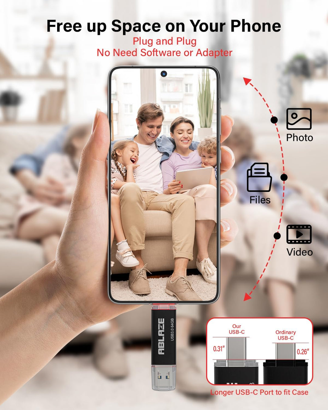 10 Stück USB C Stick 64GB OTG 2.0, ABLAZE Dual Speicherstick 2-IN-1 | für Type-C Handy/Smartphone/La