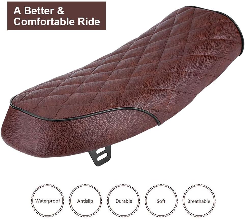 Qiilu Motorrad Sitzbank Sattel Kissen Sitzpad PU Leder für Honda CG125 GN CG CB400SS(Braun)