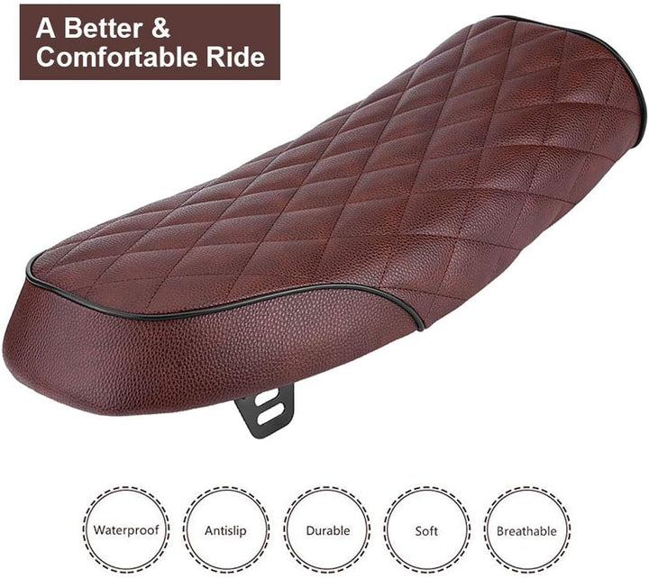 Qiilu Motorrad Sitzbank Sattel Kissen Sitzpad PU Leder für Honda CG125 GN CG CB400SS(Braun)