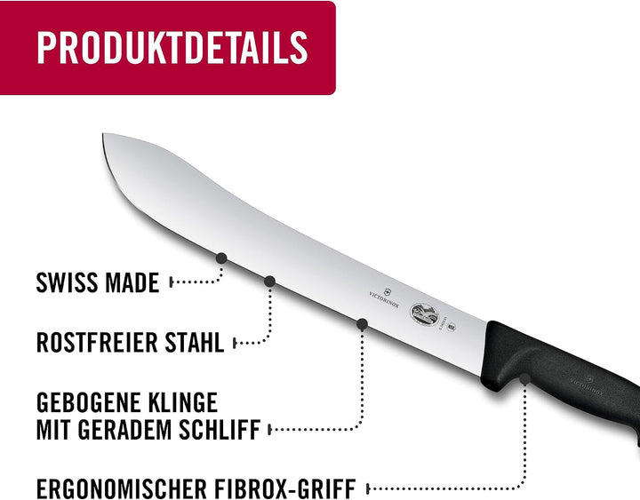 Victorinox Fibrox Metzgermesser, Langes Fleischmesser zum Zerteilen grosser Fleischstücke, 31 cm, Ge