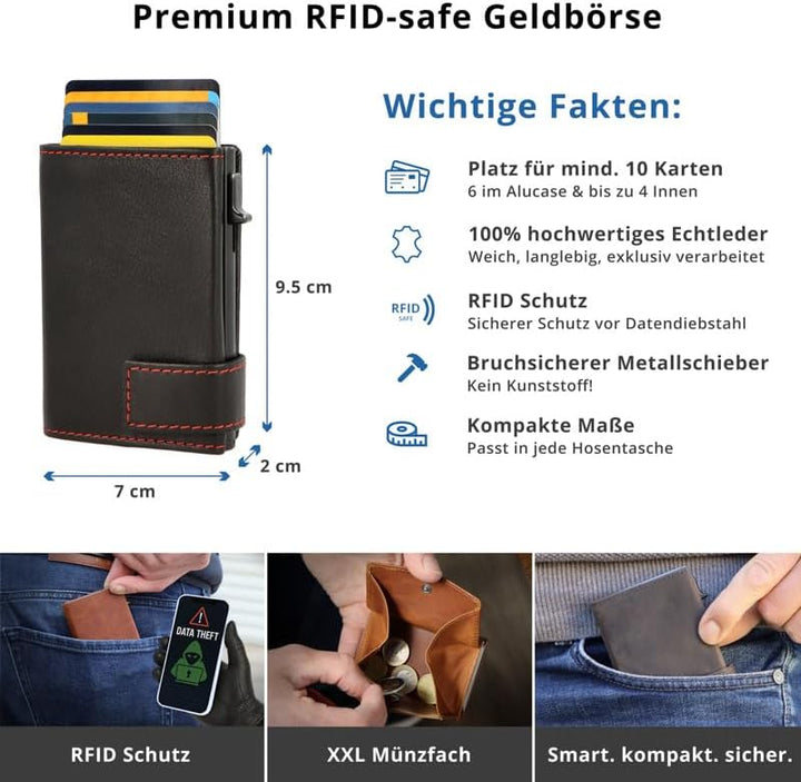 SecWal Kartenetui mit XXL Münzfach Druckknopf inkl. Geschenkbox - Made in Germany - Geldbörse inkl.