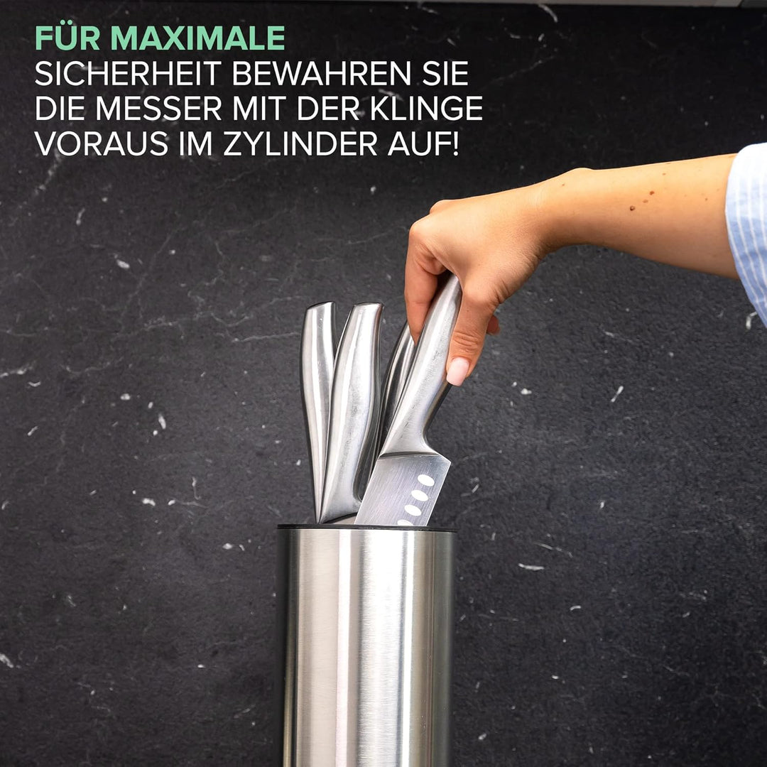 Coninx Edelstahl Messerblock ohne Messer - Moderner runder Messerblock mit flexiblen Lamellen - Univ