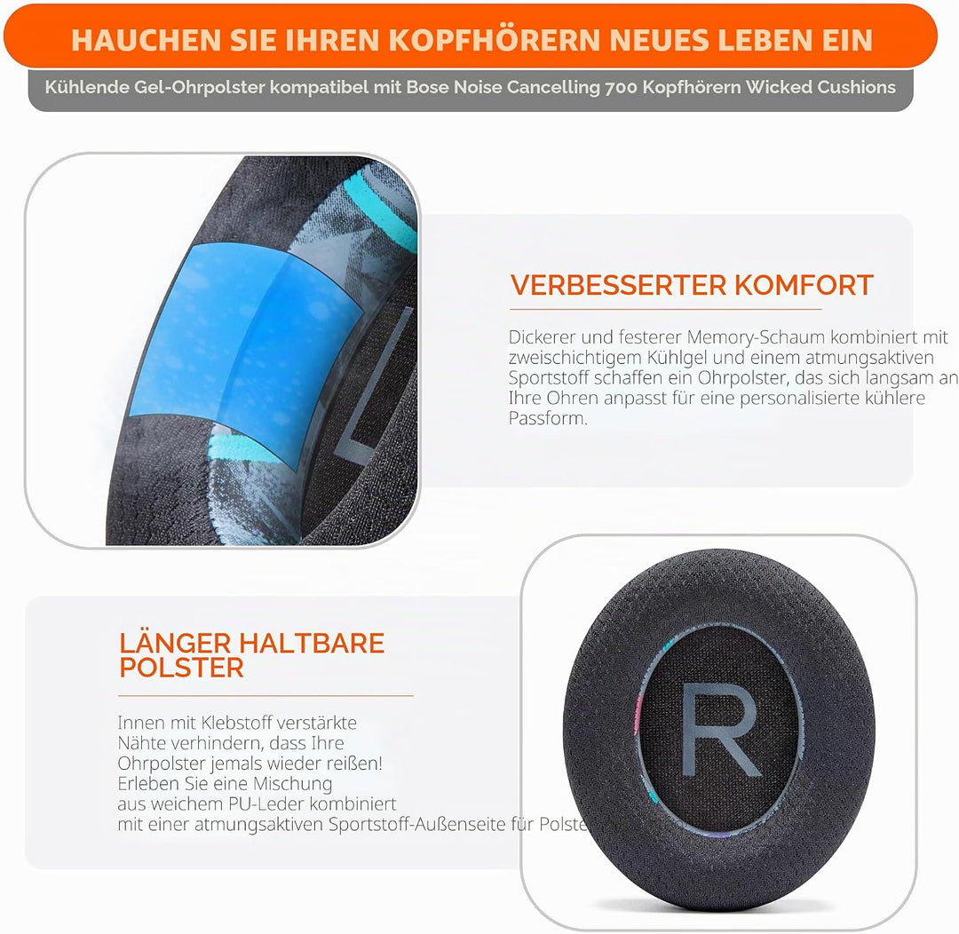 WC Freeze NC700 – Kühlende Gel-Ohrpolster für Bose Noise Cancelling 700 Kopfhörer | Atmungsaktives S