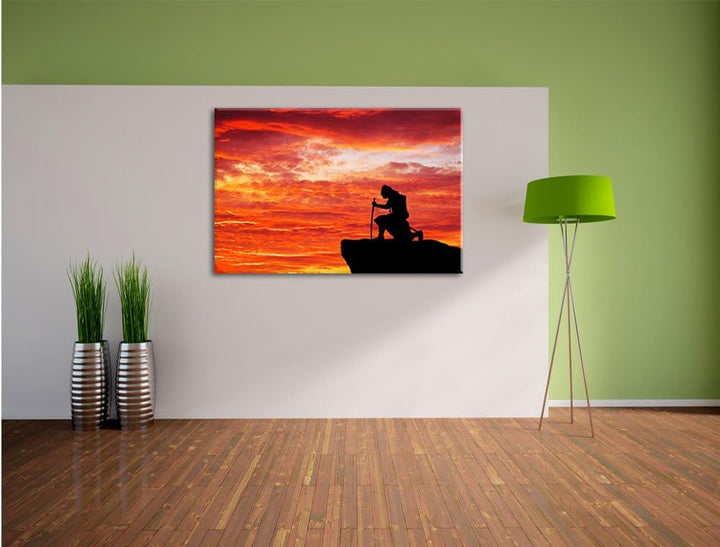 Pixxprint Samurai auf der Spitze des Berges als Leinwandbild/Grösse: 100x70 cm/Wandbild/Kunstdruck/f