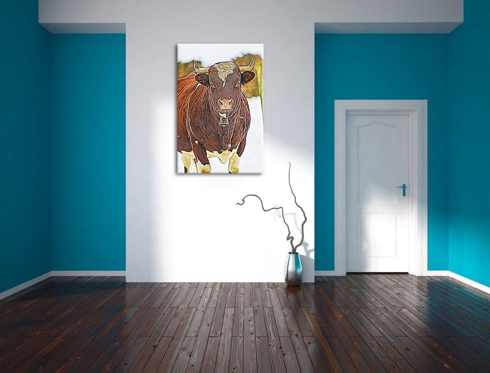 Kuhbullen in Schneelandschaft Deluxe Format: 100x70 cm auf Leinwand, XXL riesige Bilder fertig gerah