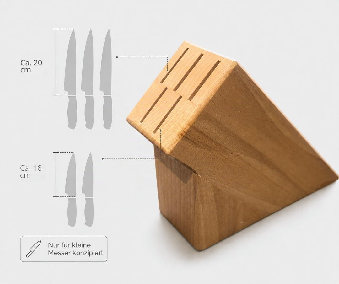 Wooden World - Küchenmesserblock aus Holz für 5 Klingen – Natürlicher, ökologischer Organizer für Me
