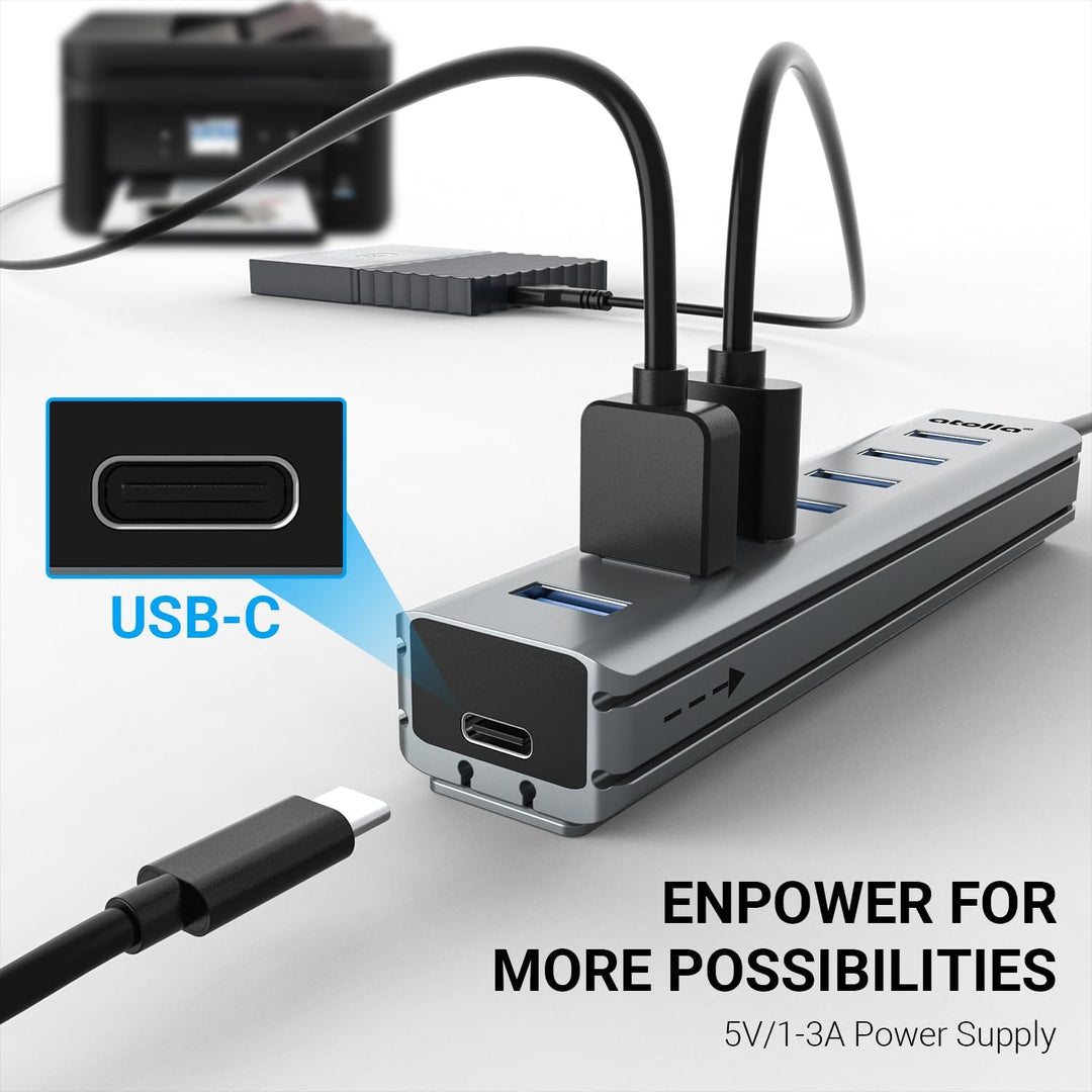 8-Port USB 3.0 Hub mit Aluminium Tischmontage Design, USB Verteiler Adapter mit 100cm Lange Kabel, 5