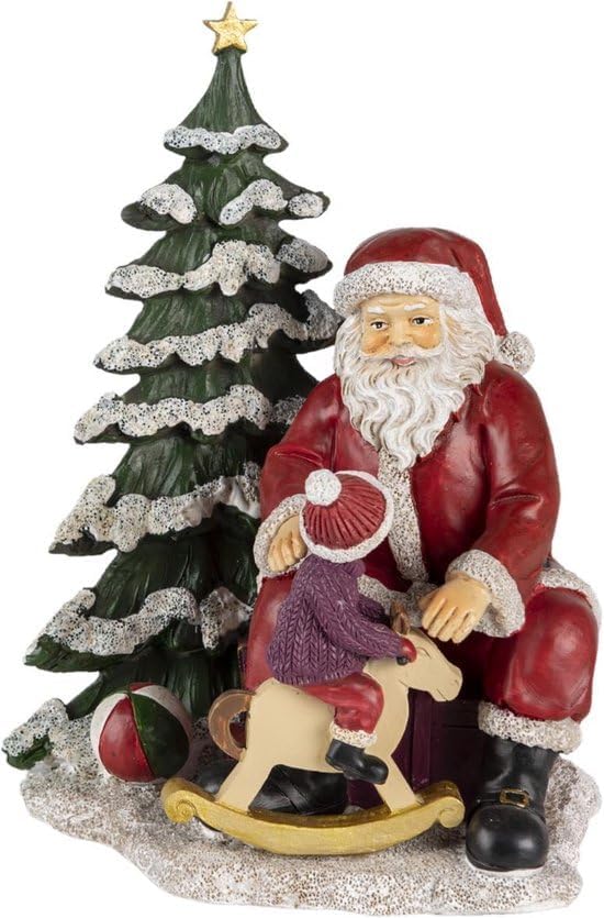 Clayre & Eef Figur Weihnachtsmann 16x13x22 cm Rot Grün Polyresin Weihnachtsdekoration