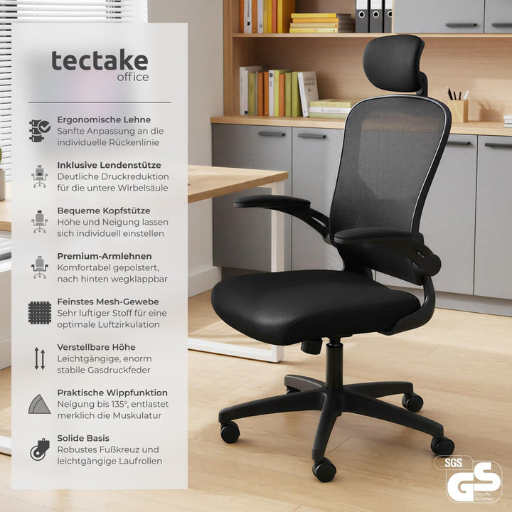 tectake® gepolsterter Gaming PC Bürostuhl, ergonomischer Stuhl mit Lendenwirbelstütze, Office Chair,