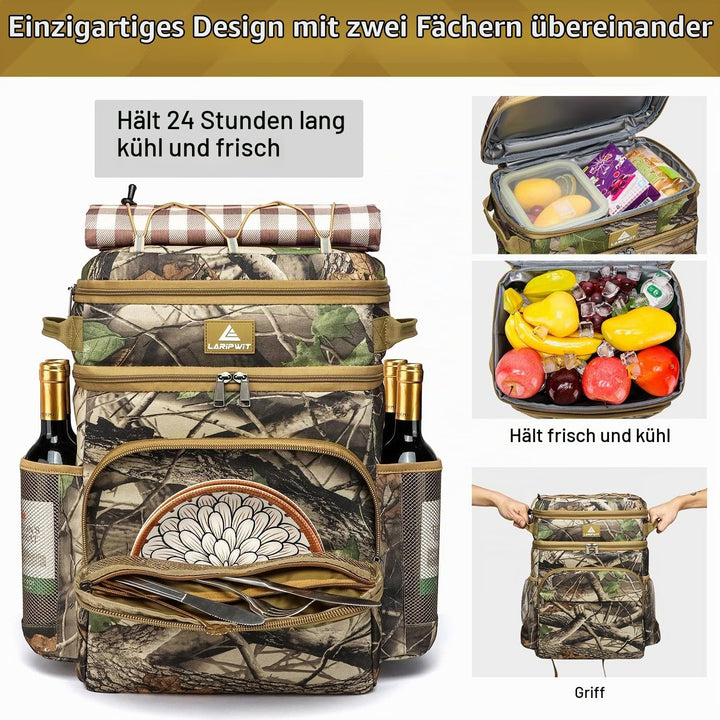 Laripwit Kühlrucksack 54 Dosen Thermo Kühltasche Rucksack Gross Isolierte Doppeldeck mit Kühlfach fü