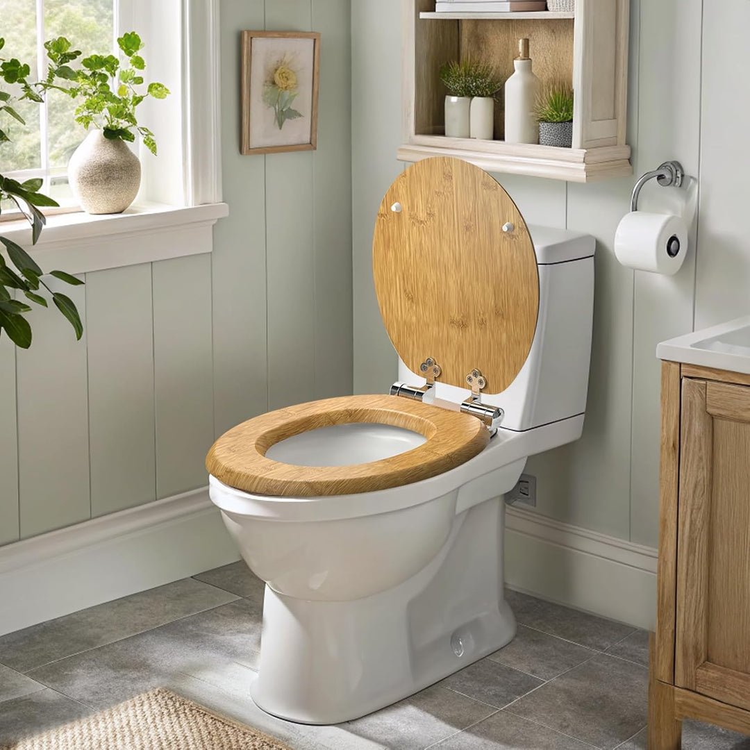 Pipishell O-förmiger Klodeckel mit Absenkautomatik Holz und glatten Metallscharnieren, MDF-Toiletten