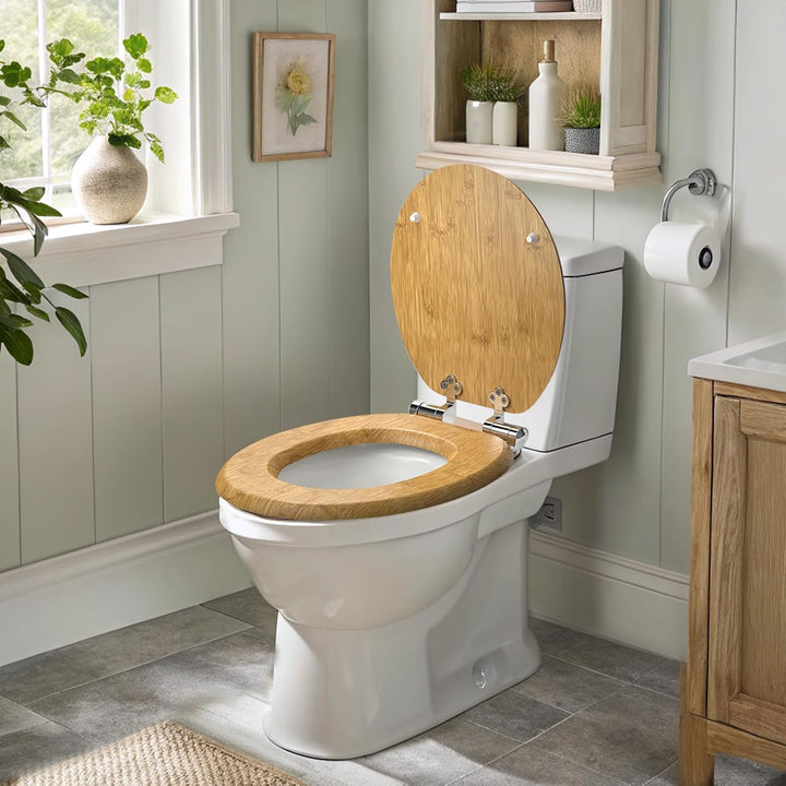 Pipishell O-förmiger Klodeckel mit Absenkautomatik Holz und glatten Metallscharnieren, MDF-Toiletten