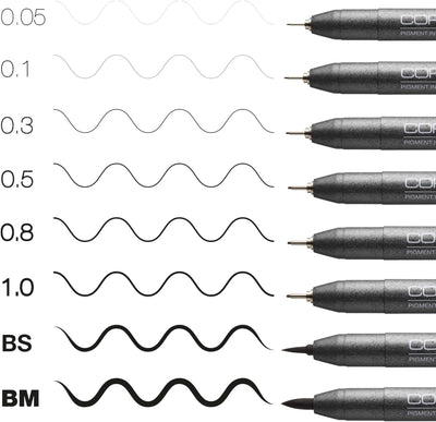 Copic Multiliner Set schwarz, 8 Stifte in 8 verschiedenen Strichstärken mit wasserfester Pigmenttint