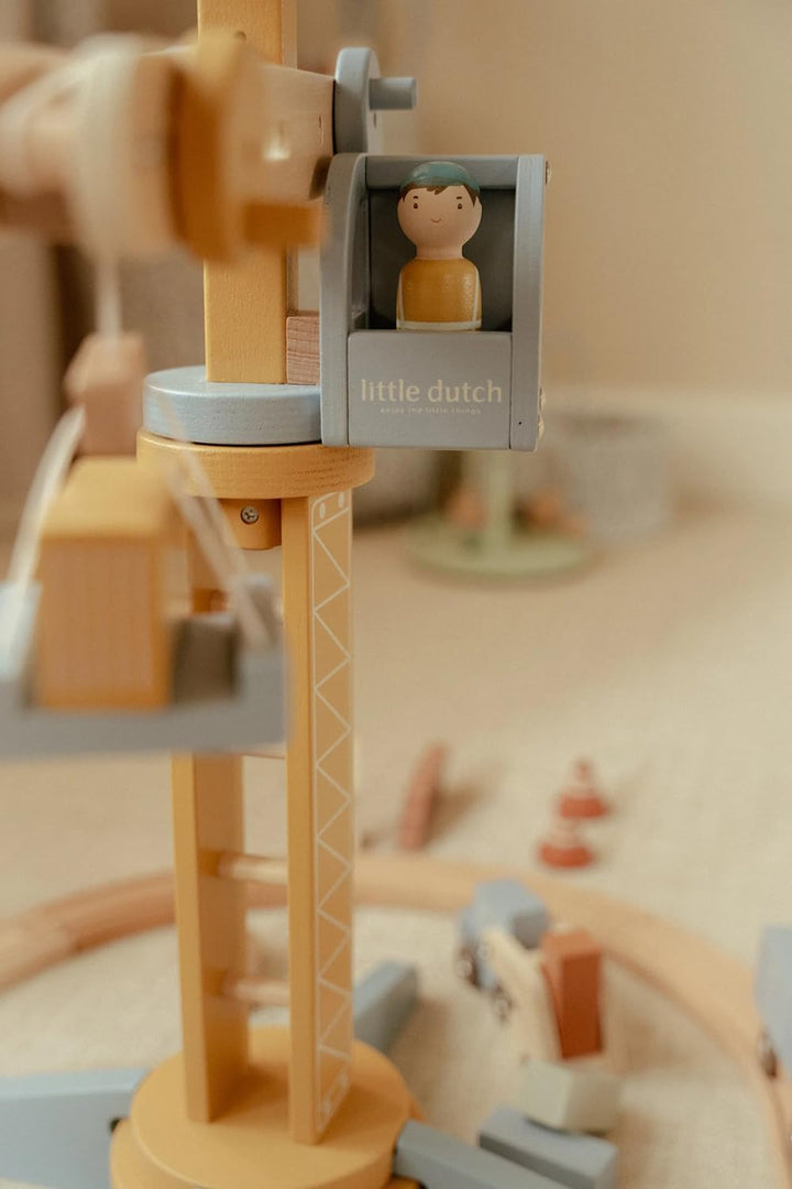 Little Dutch 2542 Holz Kran Set mit Schienen - gelb
