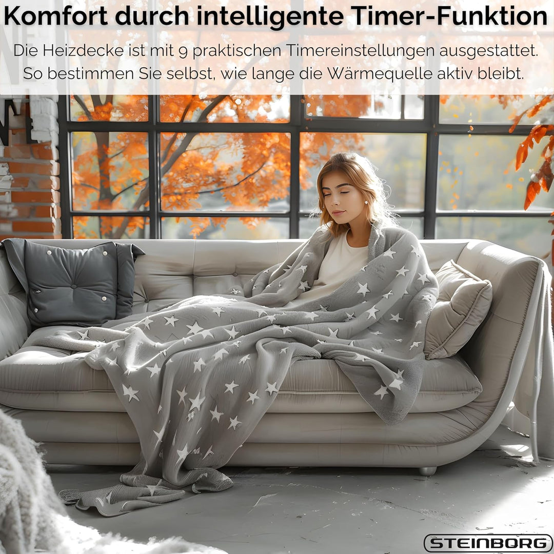 Steinborg® Heizdecke mit Abschaltautomatik 180x130cm Kuschelheizdecke elektrische Wärmedecke Kuschel
