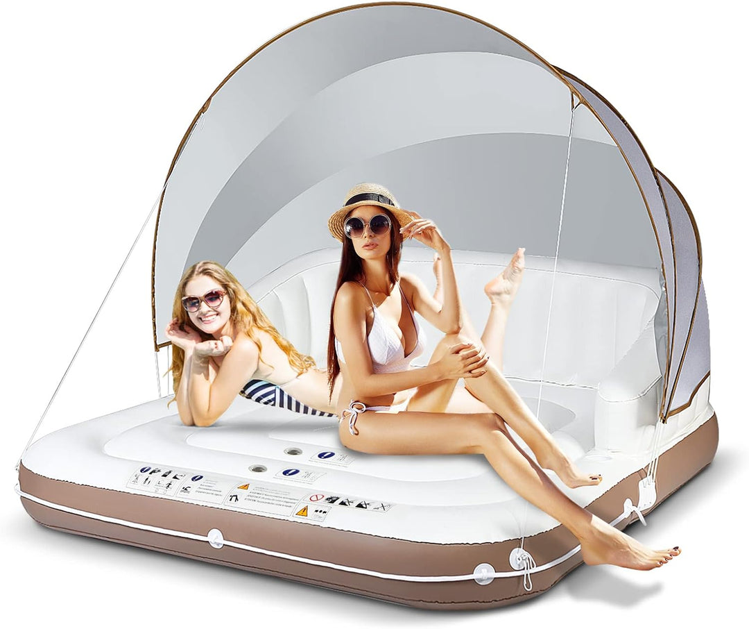 Aufblasbarer Lounge, Schwimmmatratze mit Abnehmbarer Überdachung, Wassersofa mit Becherhaltern, Luft