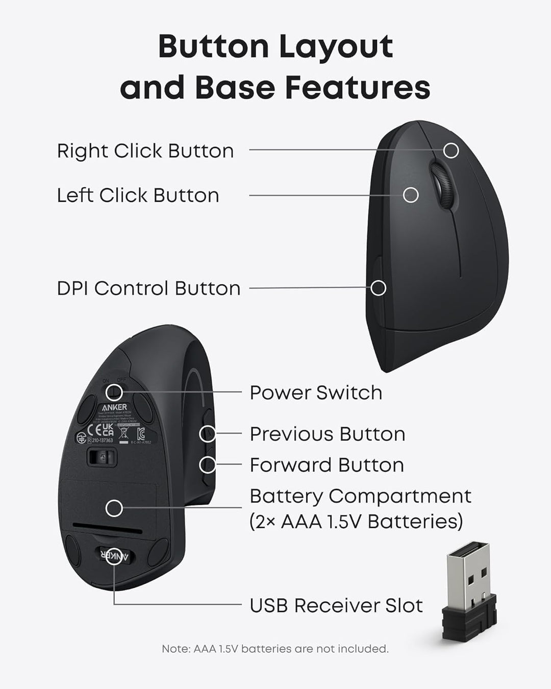 Anker 2.4G Wireless Vertikale Ergonomische Optische Maus Vertical Ergonomic Optical Maus Kabellos fü