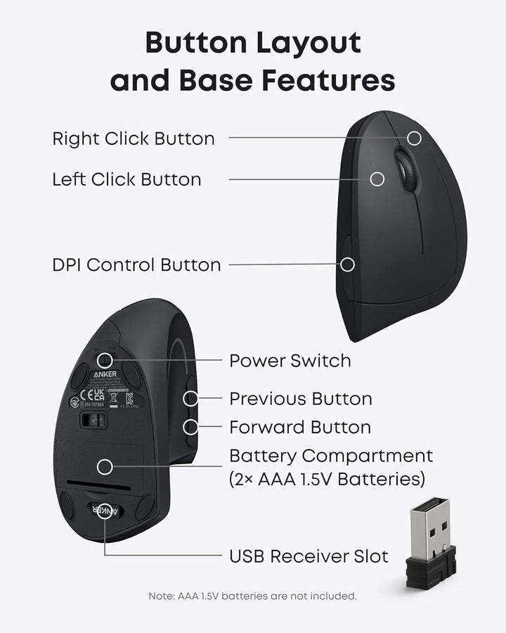 Anker 2.4G Wireless Vertikale Ergonomische Optische Maus Vertical Ergonomic Optical Maus Kabellos fü