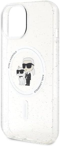 Karl Lagerfeld KLHMP15SHGKCNOT Hülle für iPhone 15 6.1" transparent hardcase Karl&Choupette Glitter