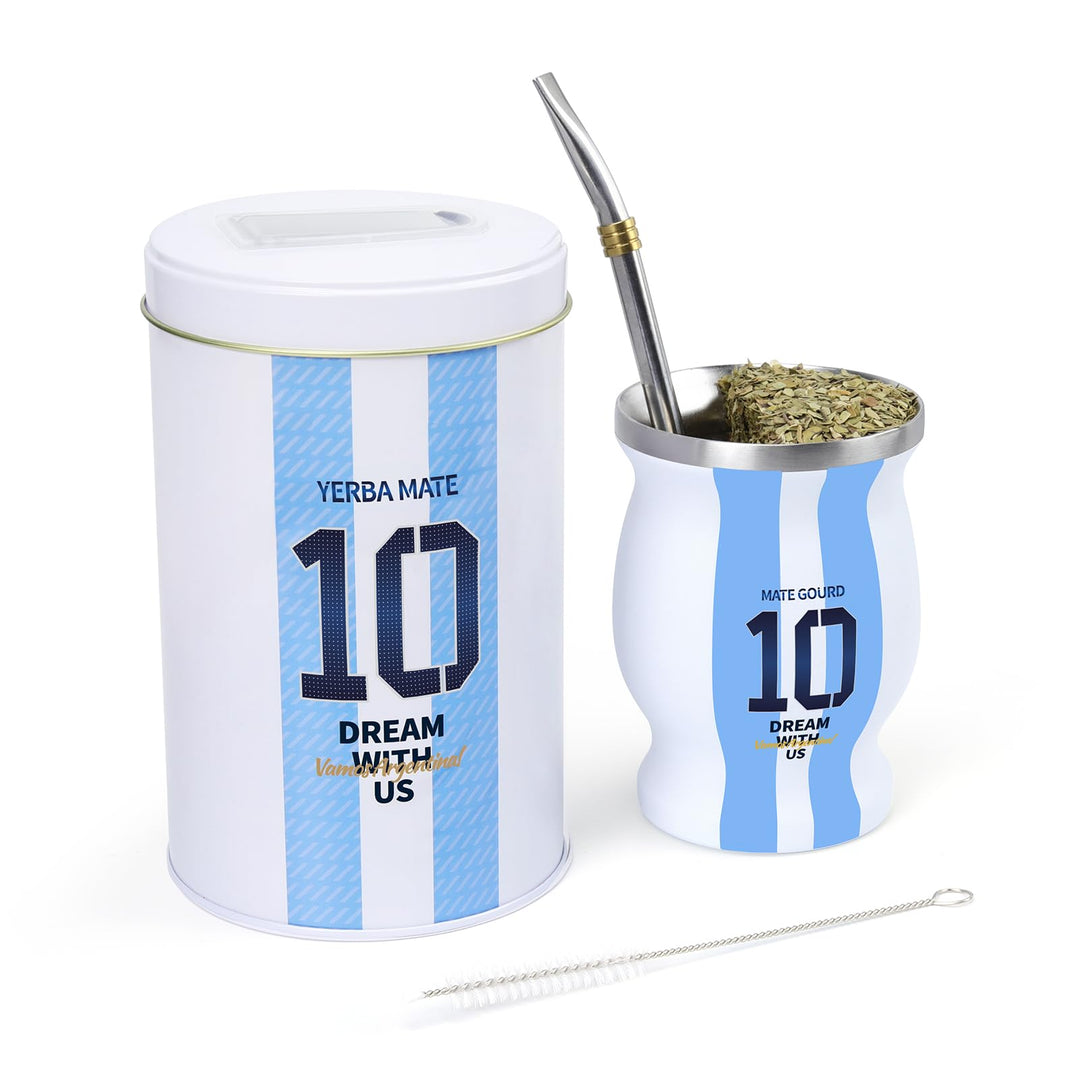 Cuopru Hochwertiges Yerba Mate Kürbis-Set – inklusive Argentinien-Kapitän Nr. 10 Mate Tasse und Yerb