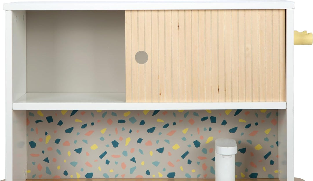 small Foot Kinderküche Terrazzo kompakt, Moderne Spielküche aus Holz, mit kindgerechtem Zubehör, Rol