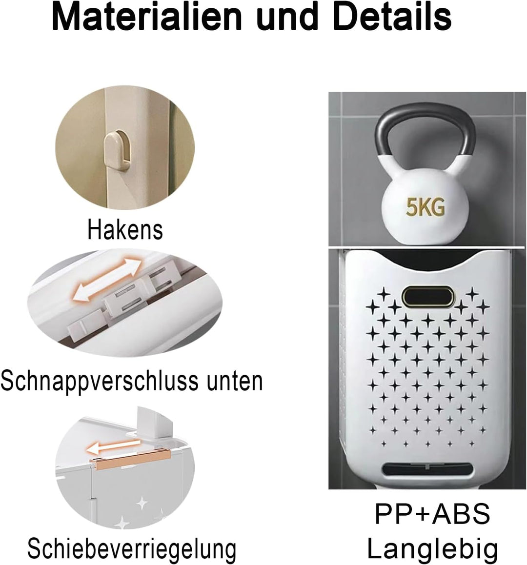 Hooha Faltbarer Wäschekorb Auf Rollen 2 Fächer Wäschekorb Plastik 77 Liter Wäschewagen für Schmutzwä