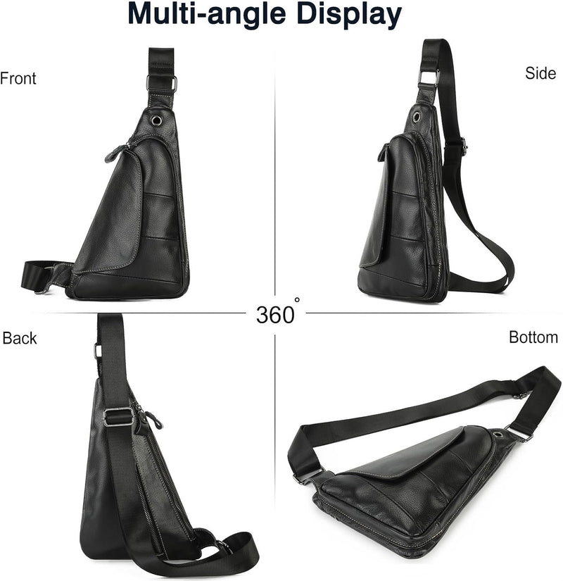 FANDARE Anti-Diebstahl Brusttasche Herren Sling Crossbody Pack Leder Umhängetaschen Schultertasche B