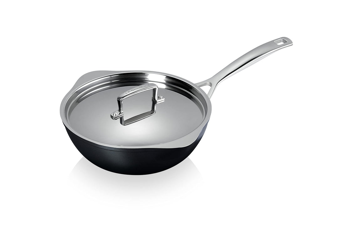 Le Creuset Toughned Antihaft-Bratpfanne mit Ausgiessern und Deckel, 24 x 8,5 cm, silber, 51101240013
