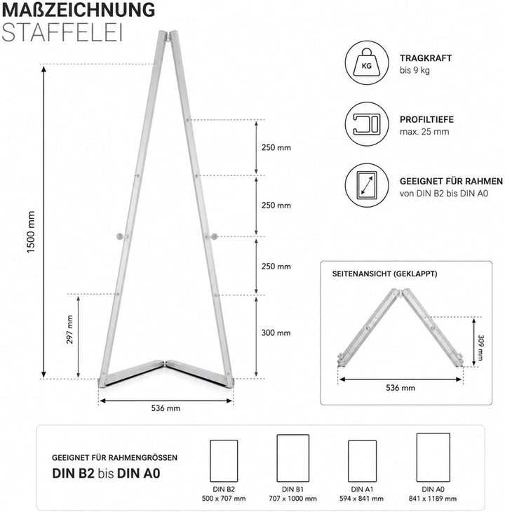 Mobile Staffelei aus Aluminium | Malständer in schwarz | für Rahmen bis 120 cm | Leinwand, Malstaffe