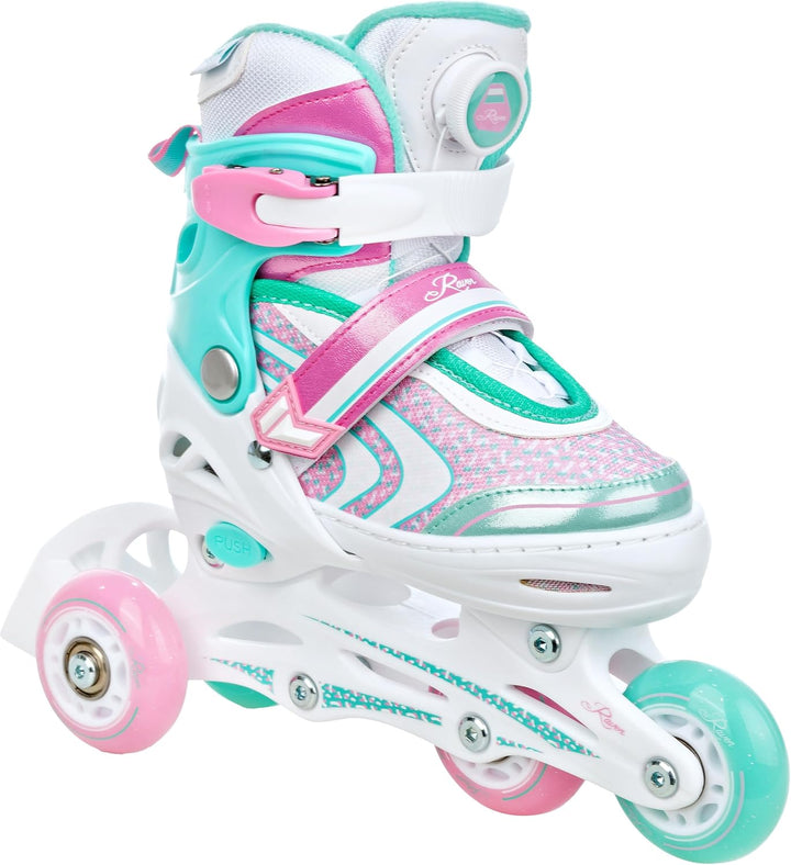 RAVEN 3in1 Inline Skates Triskates Rollschuhe Inliner für Kinder Mädchen verstellbar 27-30 (16,5cm-1