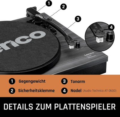 Lenco LS-300 - Hi-Fi Plattenspieler mit Bluetooth - Mit externen Lautsprechern 2 x 10 W RMS - Riemen