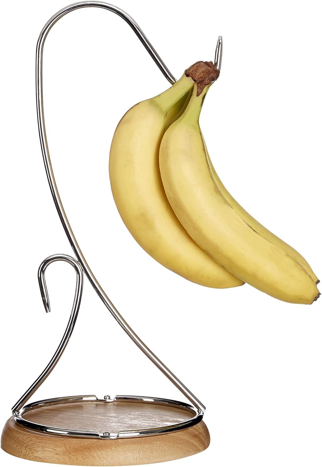 Premier Housewares Bananenhalter, Chrom mit Holzfuss, H35 x W16 x D16cm 1 Silver, 1 Silver