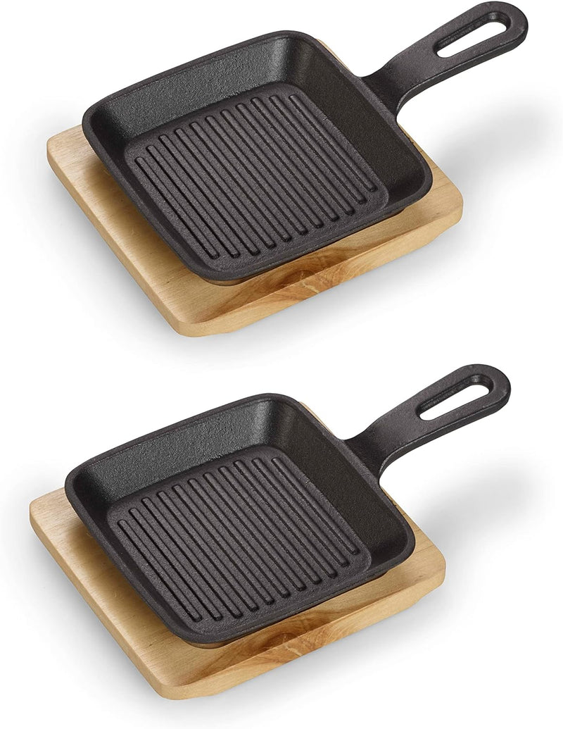 ECHTWERK Servierpfanne 2er Set aus Gusseisen, Servierpfännchen, Quadratische Auflaufform mit Servier