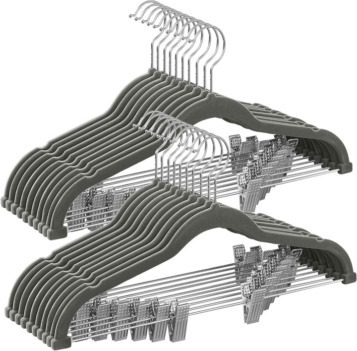 SONGMICS Kleiderbügel Samt, 20er Set, Rockbügel, 42,5 cm breit, mit verstellbaren Clips, rutschfest,