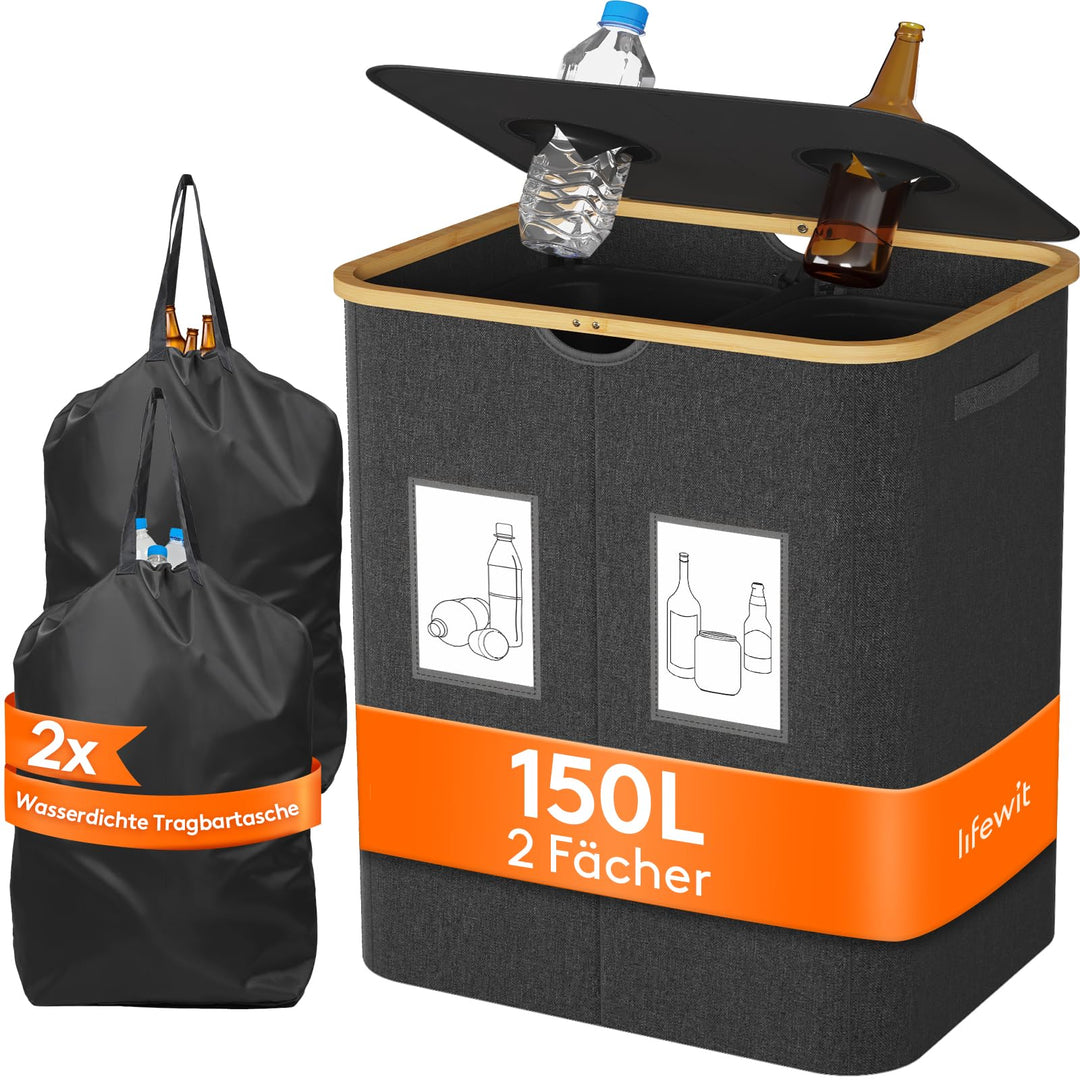 Lifewit 150L Pfandflaschen Sammelbehälter, Flaschen Organizer mit Deckel, Flaschensammler Leergut 2