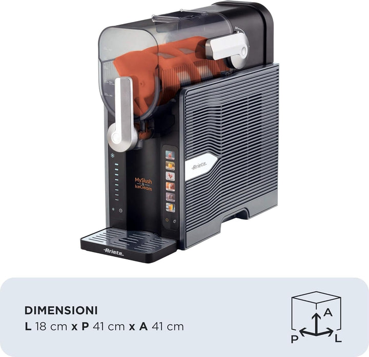 Ariete 655/00 MySlush & IceCream, Slush-Maschine, Eis- und Frozen Drink-Maschine, 2,6 l Tank, 30-60