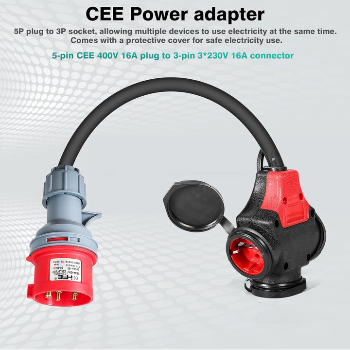 CEE Adapter 16A 400V Male Stecker auf 3x230V Stecker CEE auf Schuko Adapter mit 5 * 2,5mm² Starkstro