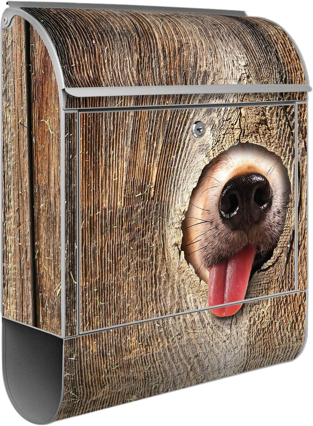 banjado® Design Briefkasten mit Motiv Rumschnüffeln 39x47x14cm &amp; 2 Schlüssel - Briefkasten Stahl Sil