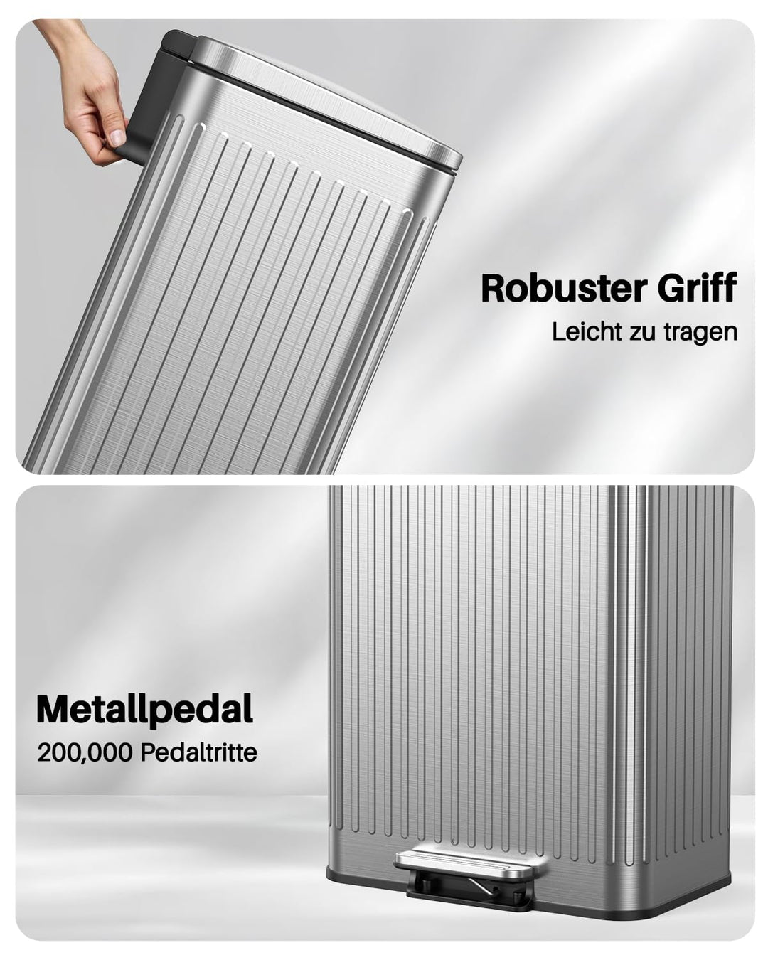 lovewind 60L Mülleimer Küche Edelstahl Silber, Pedal-Behälter mit Soft-Close Deckel, 2 herausnehmbar