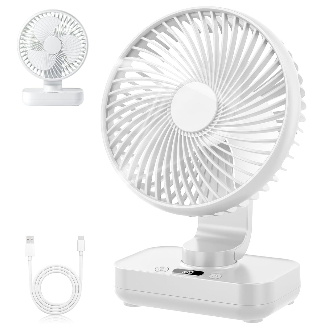 Mini Tischventilator Leiser, 120°Oszillation, 4 Geschwindigkeiten, USB Ventilator mit Akku 4000mAh,