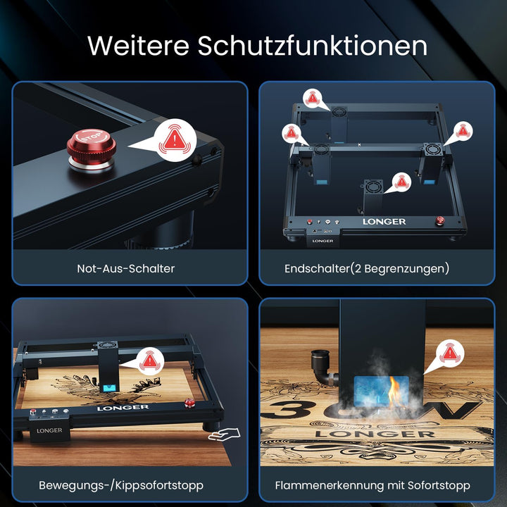 LONGER Laser Gravurmaschine B1 30W Lasergravierer & Cutter mit Auto Air Assist, 600mm/s Schnell, DIY