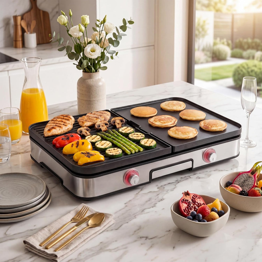 LIFEZEAL Elektrogrill, Tischgrill elektrisch 2000 W, Elektrischer Plattengrill Indoor mit 2 wendbare