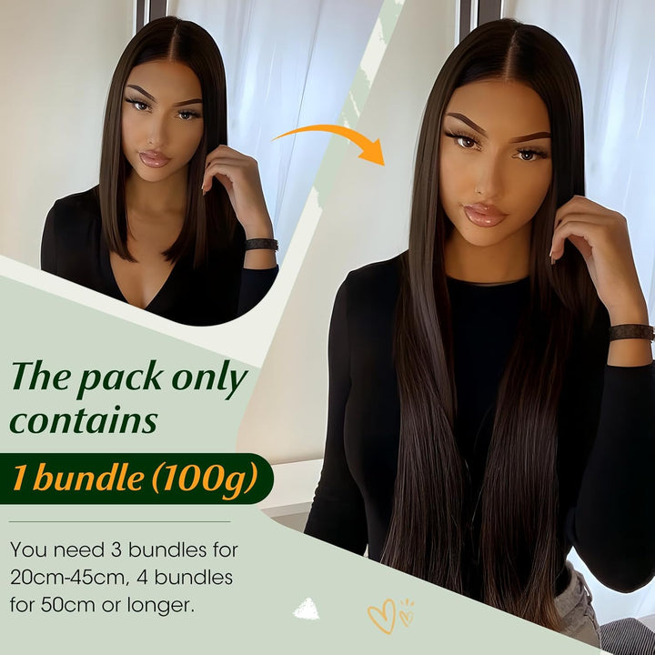 Elailite Bündel Extensions Echthaar #2 Dunkelbraun 25cm Sew in Haar Haarverlängerungen Weft Brasilia
